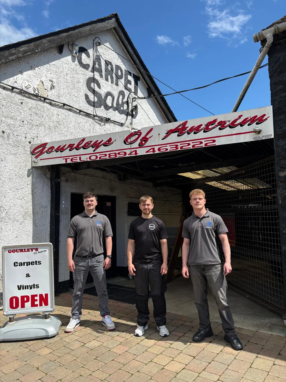 The team outside Gourley&rsquo;s of Antrim flooring showroom