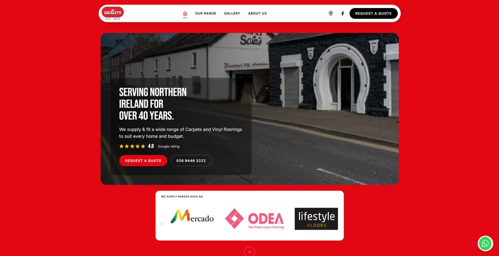 The Gourley&rsquo;s website we built, showing their showroom and a clear request-a-quote button